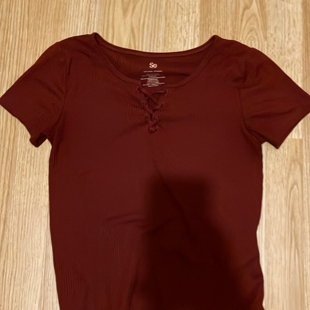 So red polyester/spandex shirt